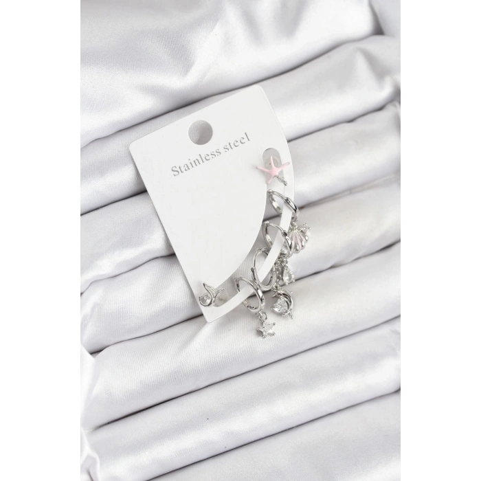 Pirinç Gümüş Renk Set Küpe