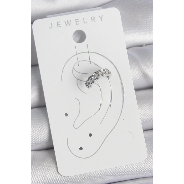 Pirinç Gümüş Renk Zirkon Taşlı Kıkırdak Model Kadın Küpe