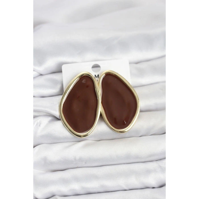 Pirinç Kahverengi Mineli Damla Model Vintage Plaka Kadın Küpe