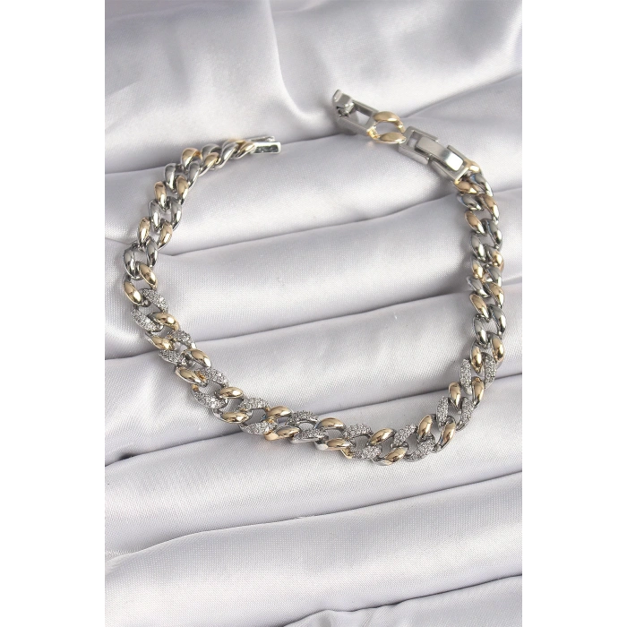 Pirinç Mix Renk Zirkon Taşlı Zincir Model VIP Seri Kadın Bileklik