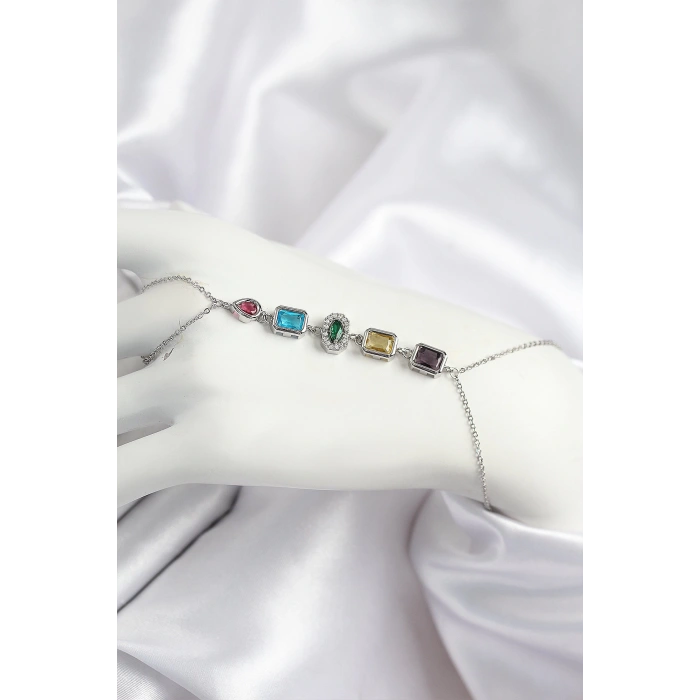 Pirinç Renkli Zirkon Taşlı Model Gümüş Renk Şahmeran