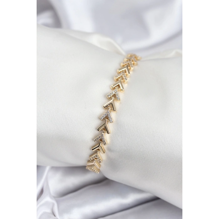 Pirinç VIP Seri Gold Zirkon Taşlı Balık Sırtı Model Kadın Bileklik