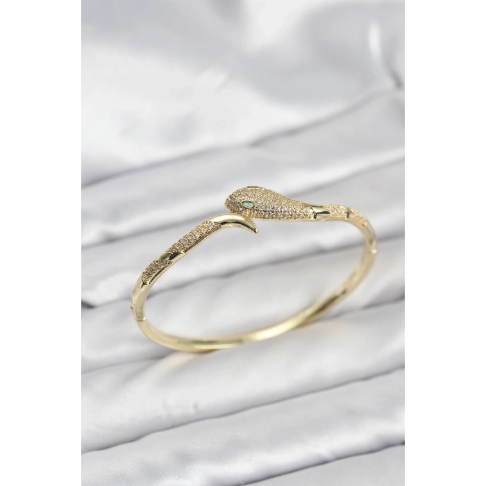 Pirinç Zirkon Taşlı Yılan Model Kadın Kelepçe Bileklik