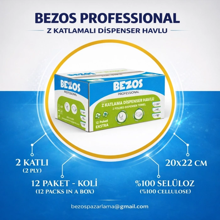Professional Z Katlamalı Dispenser Havlu 2 Katlı %100 Selüloz 20x22 cm 3 Koli (36 Paket)