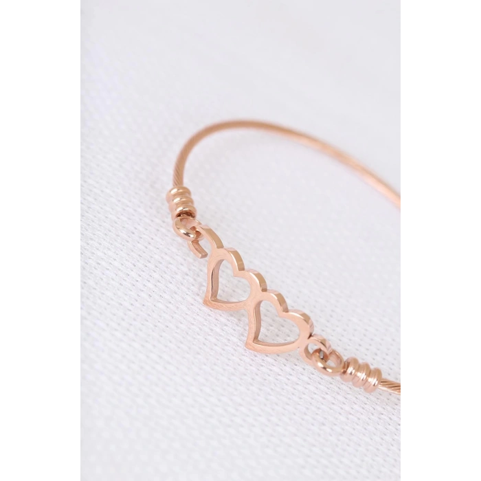 Rose Çelik Çift Kalp Figürlü Erkek Kelepçe Bileklik