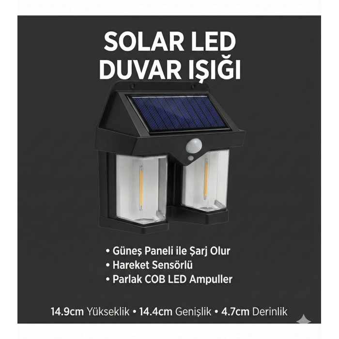 Rustik Ampul İkili Solar Duvar Aplik Güneş Enerjili Hareket Sensörlü