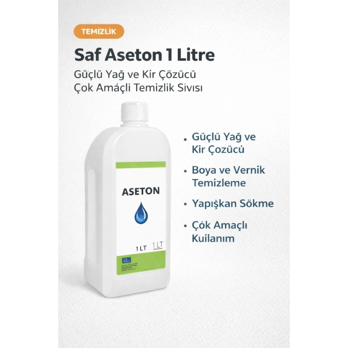 Saf Aseton 1 Litre Güçlü Yağ ve Kir Çözücü Çok Amaçlı Temizlik Sıvısı 1 ADET