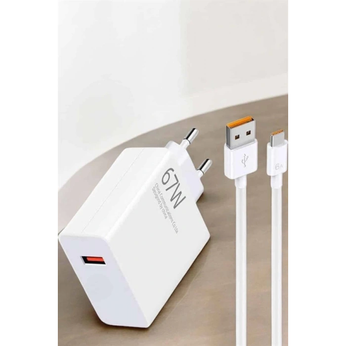Şarj Aleti 67W Hızlı Şarj Turbo Type-C Uyumlu Şarj Adaptörü Kablosu