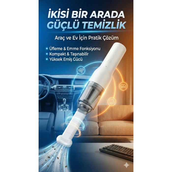 Şarjlı Mini Araç İçi Süpürge