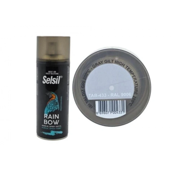 Selsil Rainbow Akrilik Sprey Boya 200 Derece Isıya Dayanıklı Yaldız Gri