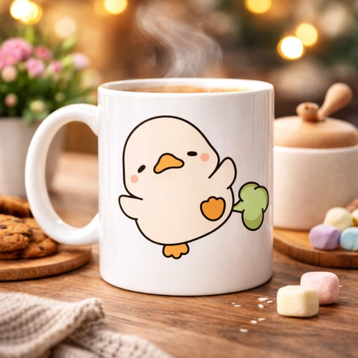 Sevimli Civciv Tasarımlı Porselen Kupa MODEL 90 – Eğlenceli, Tatlı ve Neşe Dolu Kahve Kupası