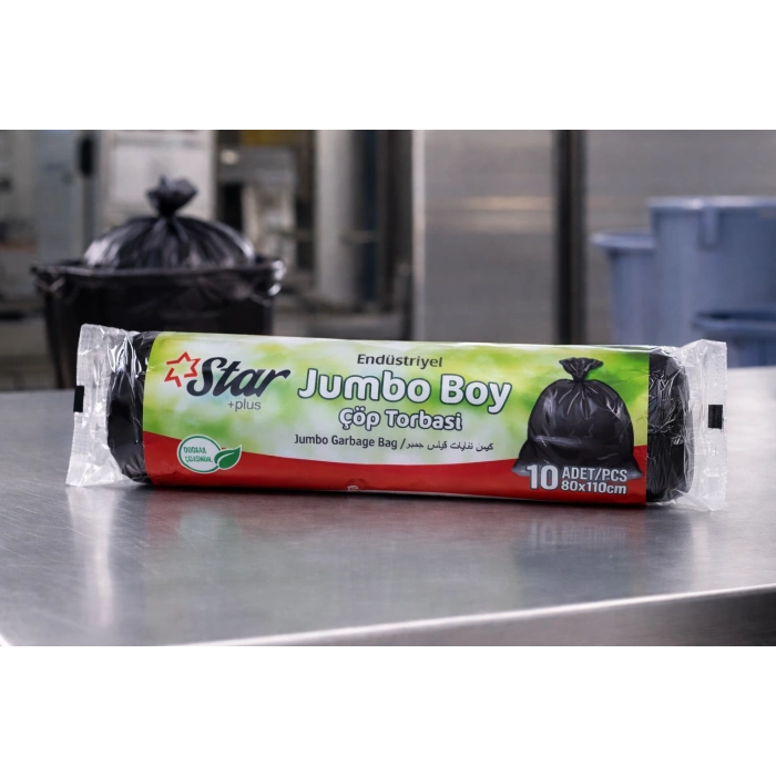Star Plus Endüstriyel Jumbo Boy Atık Torbası 80x110 cm 10 Adet Dayanıklı Sanayi Tipi Atık Poşeti
