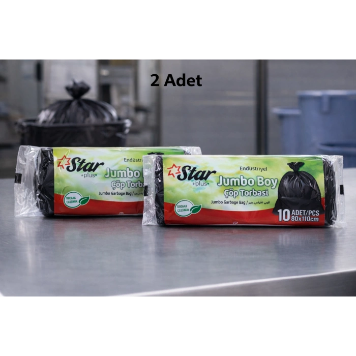 Star Plus Endüstriyel Jumbo Boy Atık Torbası 80x110 cm 10 Adet Dayanıklı Sanayi Tipi Atık Poşeti 2 Adet