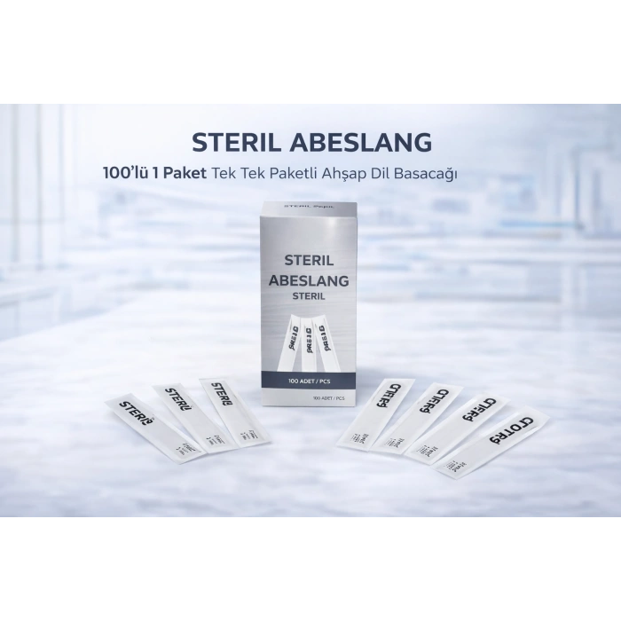Steril Abeslang 100lü 1 Paket Tek Tek Paketli Ahşap Dil Basacağı Medikal Spatula