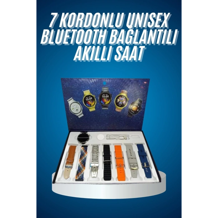 Unısex Yuvarlak Ekranlı 7 Kordonlu Akıllı Saat GPS Destekli Çoklu Kordon Seçeneği