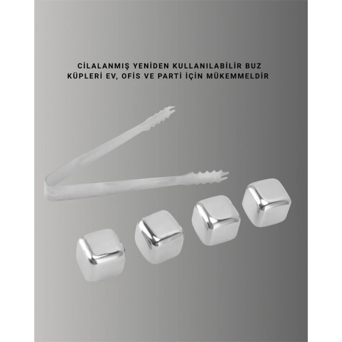 Yeniden Kullanılabilir 304 Çelik Metal Buz Küpleri 4lü Set