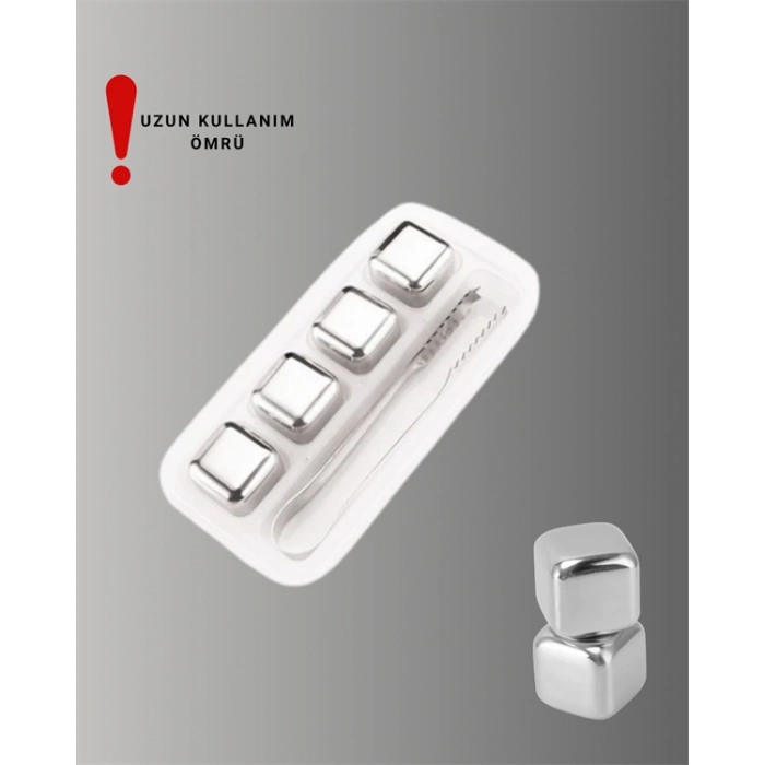 Yeniden Kullanılabilir 304 Çelik Metal Buz Küpleri 4lü Set