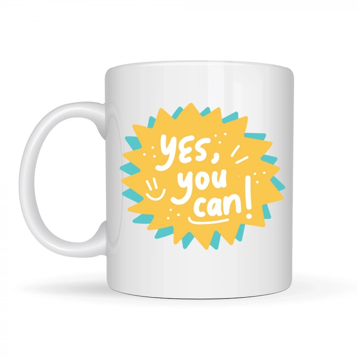 Yes You Can Motivasyon Kupası MODEL 131 , Pozitif Mesajlı Porselen Kupa , İlham Veren Tasarım , Ofis & Hediye Kupası