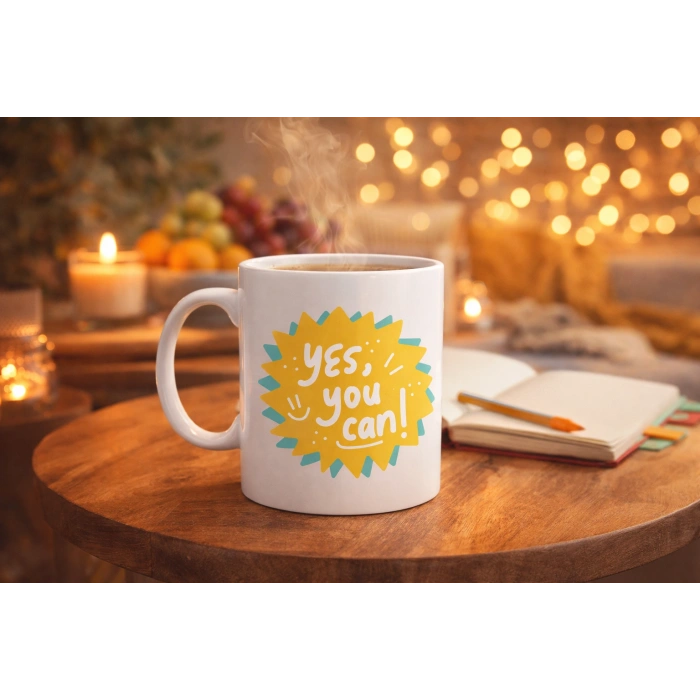 Yes You Can Motivasyon Kupası MODEL 131 , Pozitif Mesajlı Porselen Kupa , İlham Veren Tasarım , Ofis & Hediye Kupası