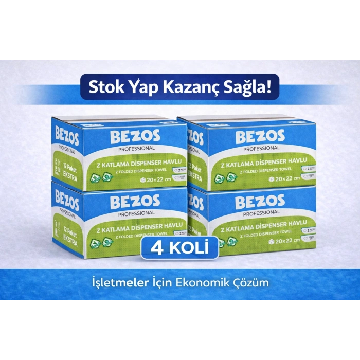 Z Katlamalı Dispenser Havlu 2 Katlı 20x22 cm %100 Selüloz 4 Koli Avantaj Paket