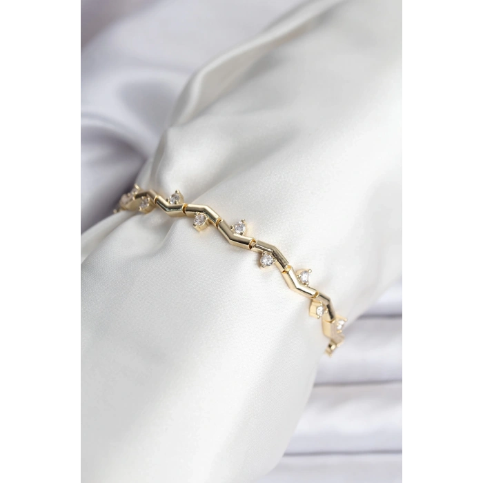 Zikzak Model Pirinç Gold Renk Bileklik