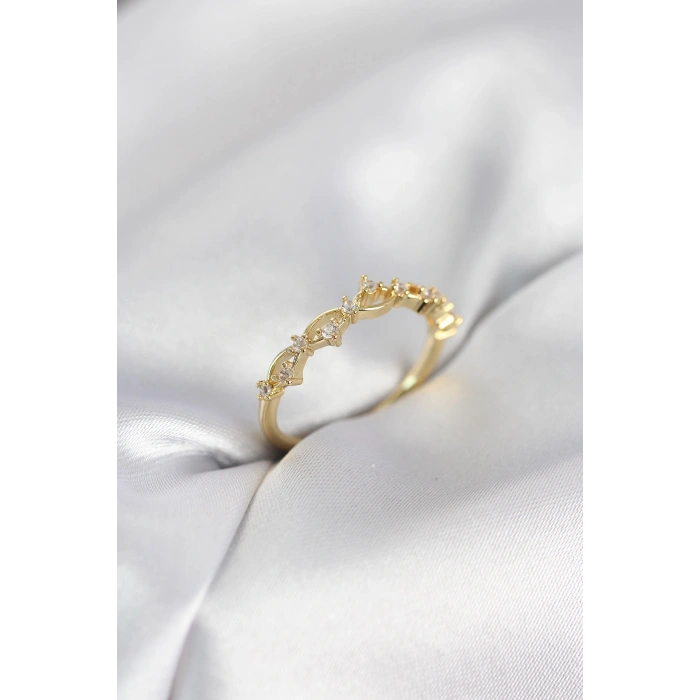 Zirkon Taşlı Pirinç Gold Renk Kadın Yüzük