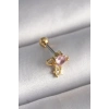 316L Çelik Gold Renk Pembe Zirkon Taşlı Sallantı Yıldız Detay Tragus Piercing