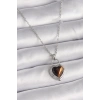 316L Çelik Gümüş Renk Zincir Kilit Kalp Kehribar Boncuk Model Kadın Kolye