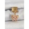 316L Çelik Sallantılı Zirkon Taşlı Çiçek Figürlü Kelebek Model Gold Renk Nomination Charm