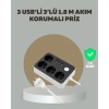 4 Prizli 3 USB Portlu Anahtarlı Akım Korumalı Priz