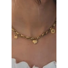 Çelik Gold Renk Kalın Zincir Model Kalp Figür Kadın Kolye