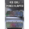 Led Işıklı  Klavye Usb Girişli RGB Işıklı Q Klavye Mouse Hediyeli