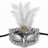 Lüks Gümüş Tüylü Taşlı Balo Maskesi