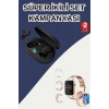 Nabız Ölçer Hediye Bileklikli Akıllı Saat ve Dijital Göstergeli Bluetooth Kulaklık Çoklu Şarj Girişi