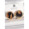 Pirinç Gold Renk Leopar Desen Daire Model Kadın Küpe