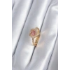 Pirinç Gold Renk Pembe Zirkon Taş Kalp Charm Model Kadın Yüzük