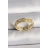 Pirinç Gold Renk Zirkon Taşlı Yonca İşlemeli Ayarlanabilir Yüzük