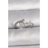 Pirinç Gümüş Renk Zirkon Taşlı Beyaz Mineli Yıldız Detay Ayarlanabilir Kadın Yüzük