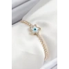 Pirinç Zirkon Taşlı Nazar Yıldız Model Gold Renk Asansörlü Kadın Bileklik