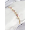 Pirinç Zirkon Taşlı Pembe Kalp Model Gold Renk Kadın Bileklik
