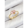 Pirinç Zirkon Taşlı Pembe Kalp Model Gold Renk Kadın Yüzük