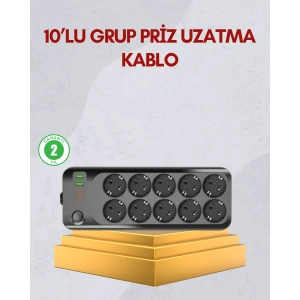 10 Prizli Uzatma Kablosu Termal Koruma USB Type-C Hızlı Şarj 2500W