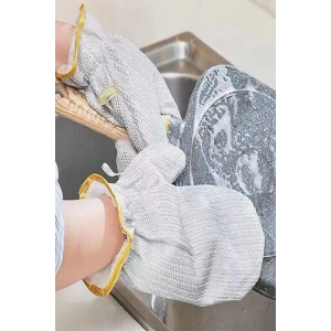 2li Telli Bulaşık Eldiveni Su Geçirmez Kir Sökücü Tava Tencere Ovma Mutfak Banyo Temizlik Eldiveni