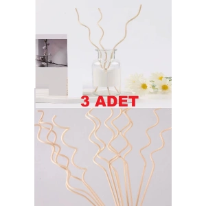 3 Adet Dalgalı Model Aromaterapi Dağıtıcı Rattan Sopa- Ev Dekor Şişe - Koku Yağı Ahşap Difüzör Çubuk