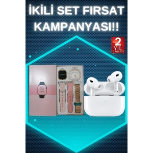 3 Kordonlu Pembe Amoled Ekran Akıllı Saat ve Yeni Nesil Pro Kablosuz Bluetooth Kulaklık ANC/ENC