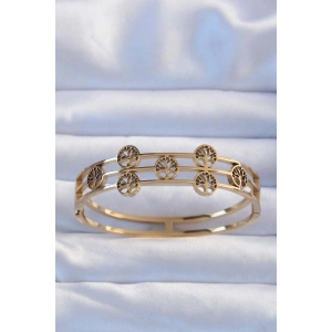 316L Çelik Altın Renk Minimal Yaşam Ağacı Tasarımlı Kelepçe