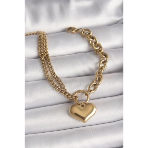 316L Çelik Gold Renk 2Li Zincir Model Kalp Figür Kadın Bileklik