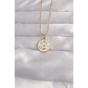 316L Çelik Gold Renk Beyaz Mineli Karışık Figürlü Tarot Kolye