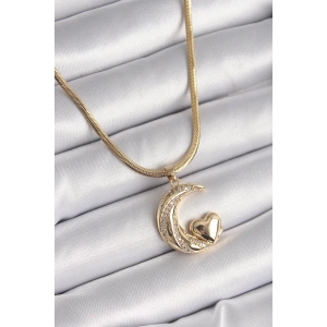 316L Çelik Gold Renk Çelik İtalyan Zincir Zirkon Taşlı Halil Figür Kalp Detay Kadın Kolye