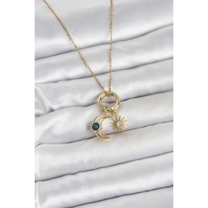 316L Çelik Gold Renk Gece Gündüz Tema Charmlı Kadın Kolye